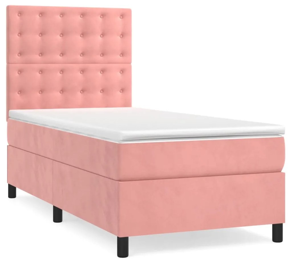 Giroletto a molle con materasso rosa 80x200 cm in velluto