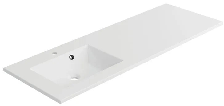 Lavabo integrale a incasso rettangolare vasca a sinistra Neo L 136 x H 11.2 x P 48.5 cm in composito minerale di resina gelificata bianco