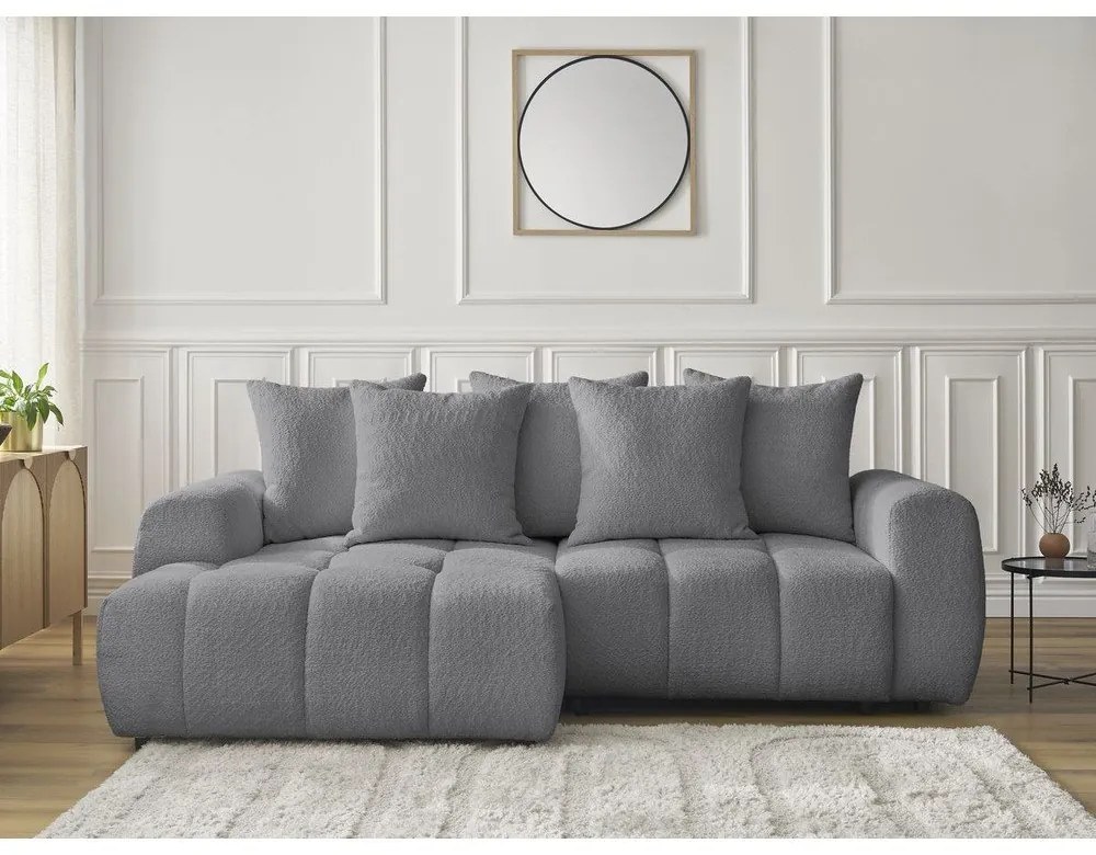 Divano angolare grigio allungabile/con contenitore (con penisola a sinistra/con chaise lounge) con rivestimento in bouclé Roxelane – Bobochic Paris