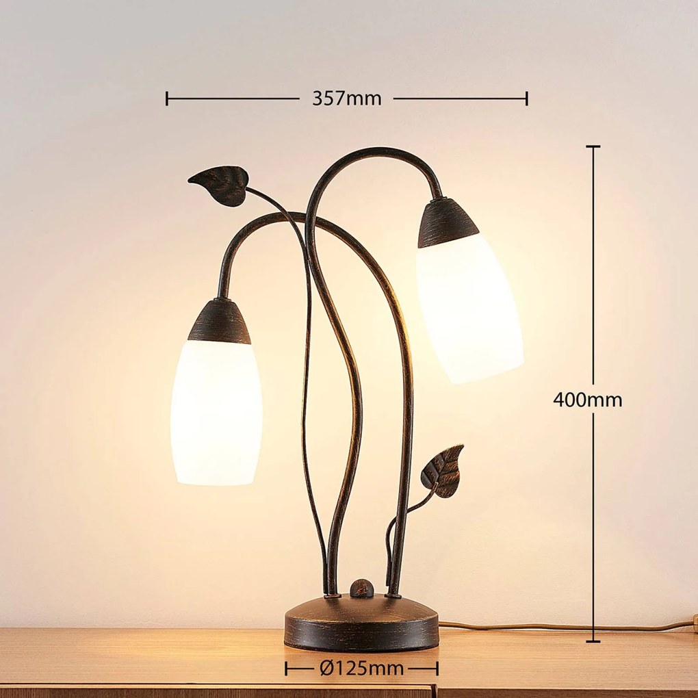 Lampada da tavolo Stefania Lindby, Marrone / Ruggine, Soggiorno / Sala da pranzo, Vetro, Antico, Lampada da tavolo