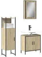 Set Mobili da Bagno 3 pz Rovere Sonoma in Legno Multistrato 3214821