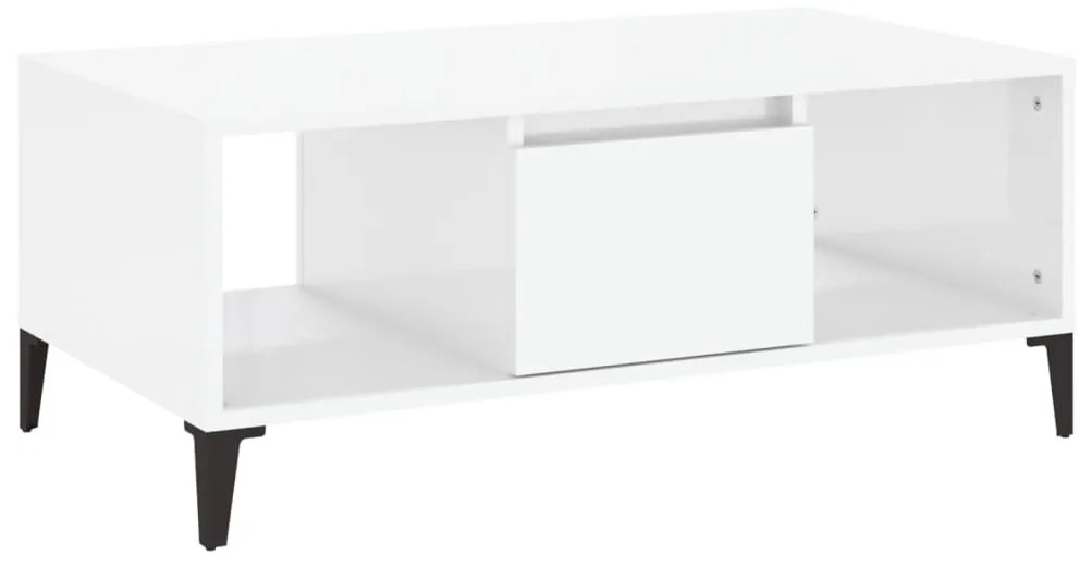 Tavolino salotto bianco lucido 90x50x36,5 cm legno multistrato