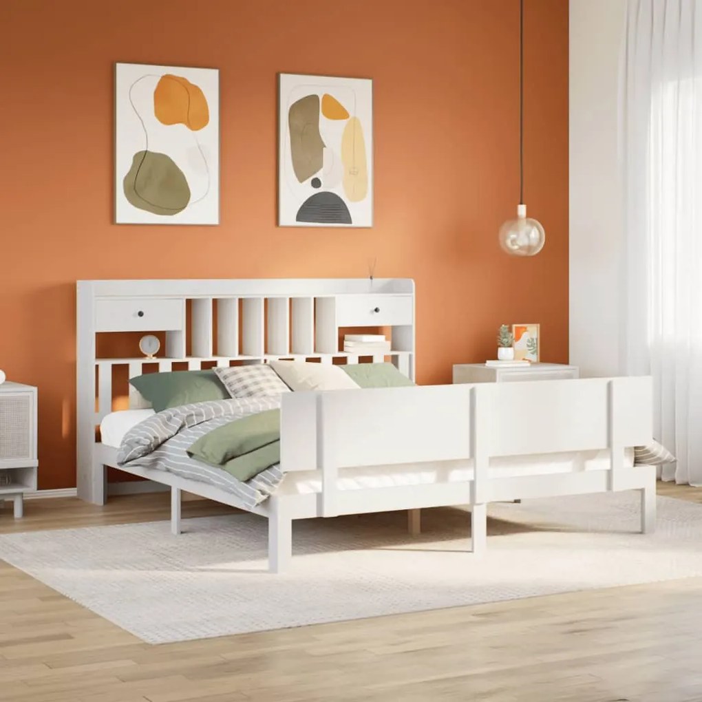 Letto libreria senza materasso bianco 200x200 cm legno di pino