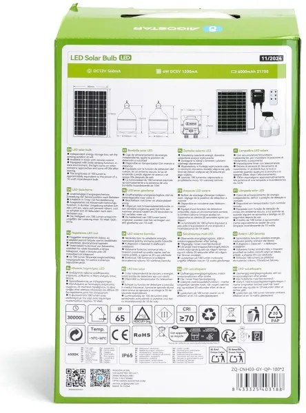 Aigostar - Lampadario solare LED con sensore 2xLED/35W/12V 6000 mAh 6500K diametro 10 cm