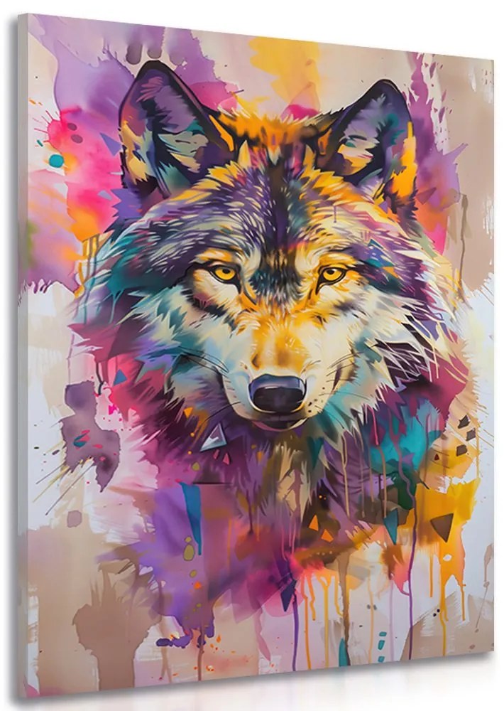 Stampa su tela – Lupo con imitazione di pittura