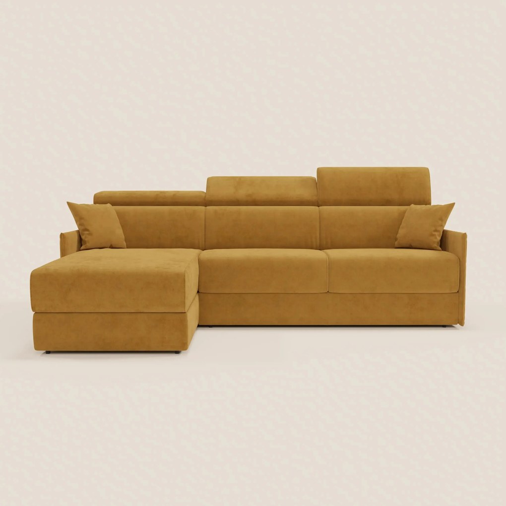 Miryam divano letto angolare compatto - poggiatesta reclinabili e penisola contenitore in tessuto smacchiabile T31