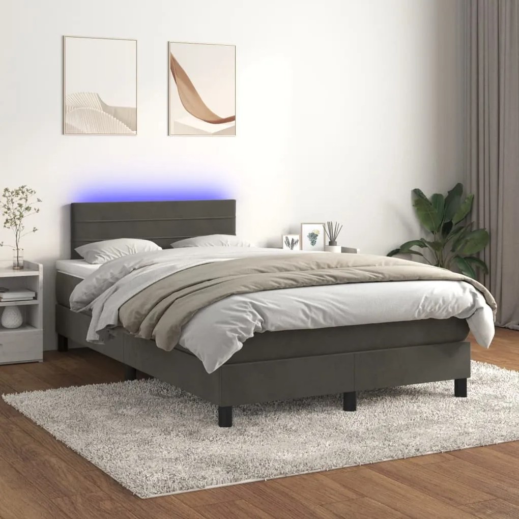 Letto a molle materasso e led grigio scuro 120x190cm in velluto