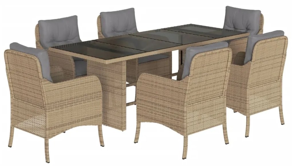 Set da pranzo da giardino 7 pz con cuscini beige in polyrattan