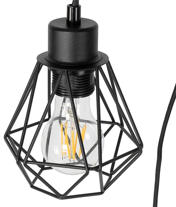 Lampada da terra rustica nera con legno 2 luci - Chon