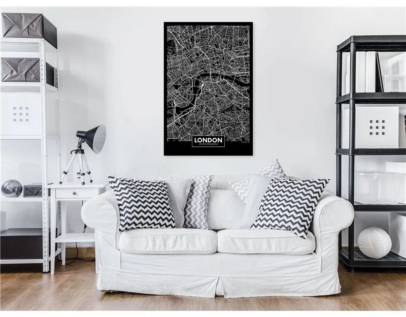 Quadro Dark Map of London (1 Part) Vertical  Colore bianco e nero, Dimensioni e Misure 40x60