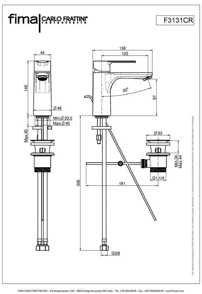 Miscelatore monocomando per lavabo con scarico F3131CR Fima Carlo Frattini