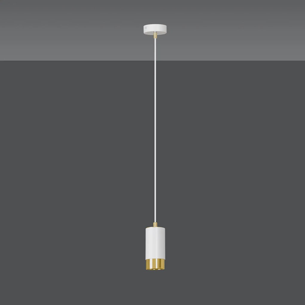 Sospensione Moderna 1 Luce Ivar A Cilindro In Acciaio Bianco E Oro