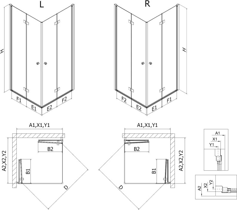 Mexen Mist-F Duo cabina doccia pieghevole 80 x 80 cm, trasparente, rame spazzolato - 8A6-080L-080P-65-00