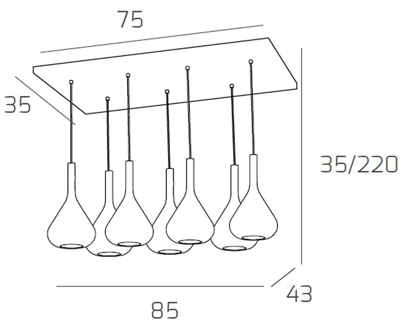 Sospensione Contemporanea Kona Metallo Cromo Vetro Ambra 7 Luci E27