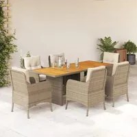 Set da Pranzo da Giardino 7 pz con Cuscini Beige in Polyrattan 3211900