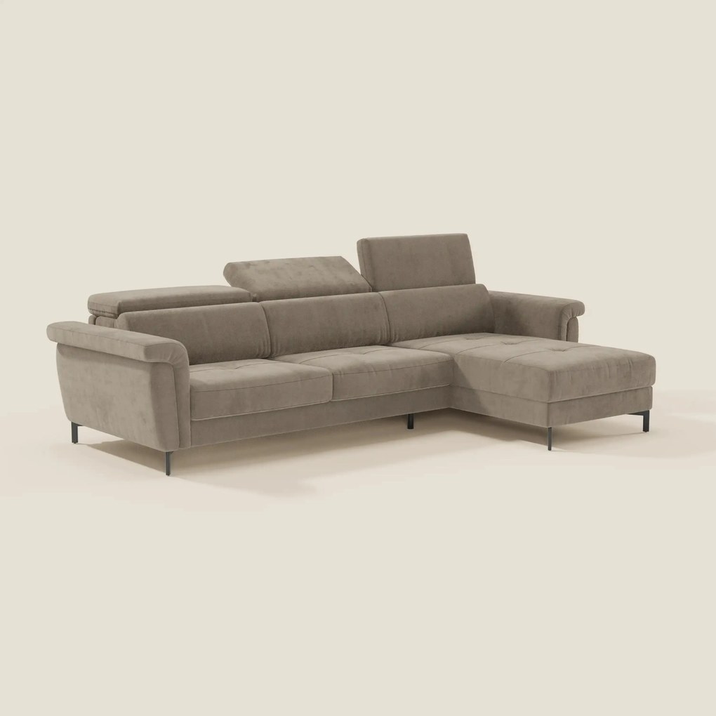 Capri Divano letto angolare con penisola contenitore e poggiatesta reclinabili - elegante tessuto smacchiabile T30