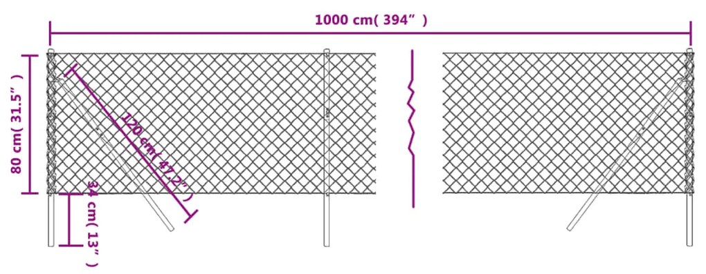 Recinzione a Rete Antracite 0,8x10 m