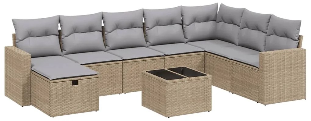 Set divano da giardino 9 pz con cuscini beige misto polyrattan