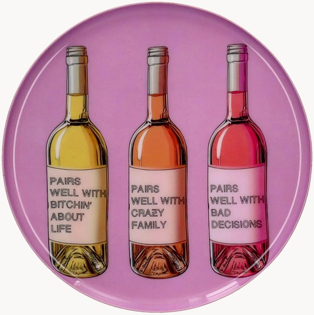 Vassoio decorativo fatto a mano Love Trays, motivo: bottiglie di vino
