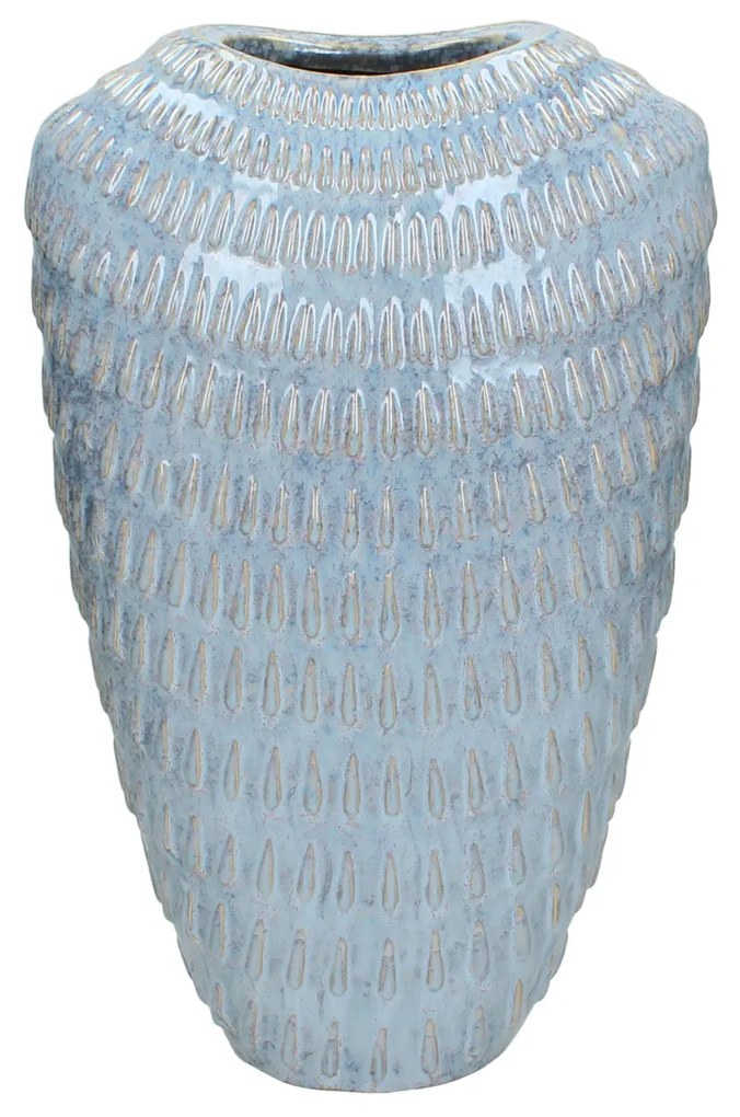 Vaso alto blu in ceramica con decori