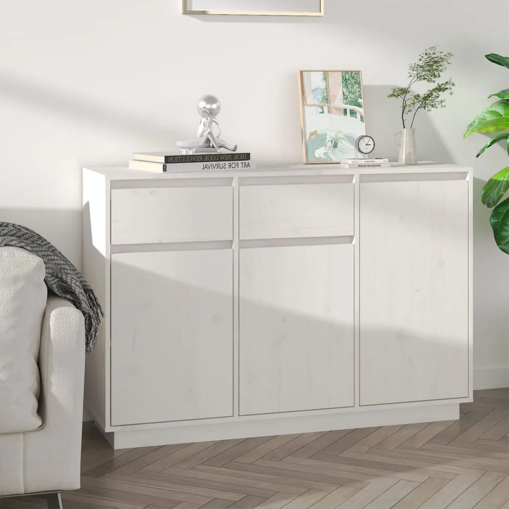 Credenza bianca 110x34x75 cm in legno massello di pino