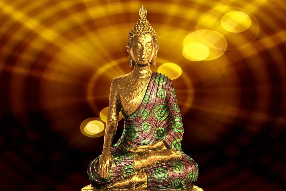Stampa su tela – Statua di Buddha con sfondo astratto
