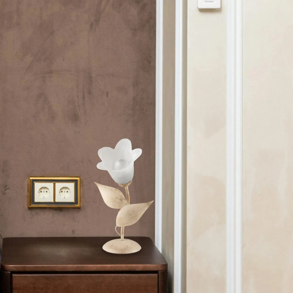 Lumetto 1 Luce Avorio Oro Olga Ferro Battuto Vetro BeLight