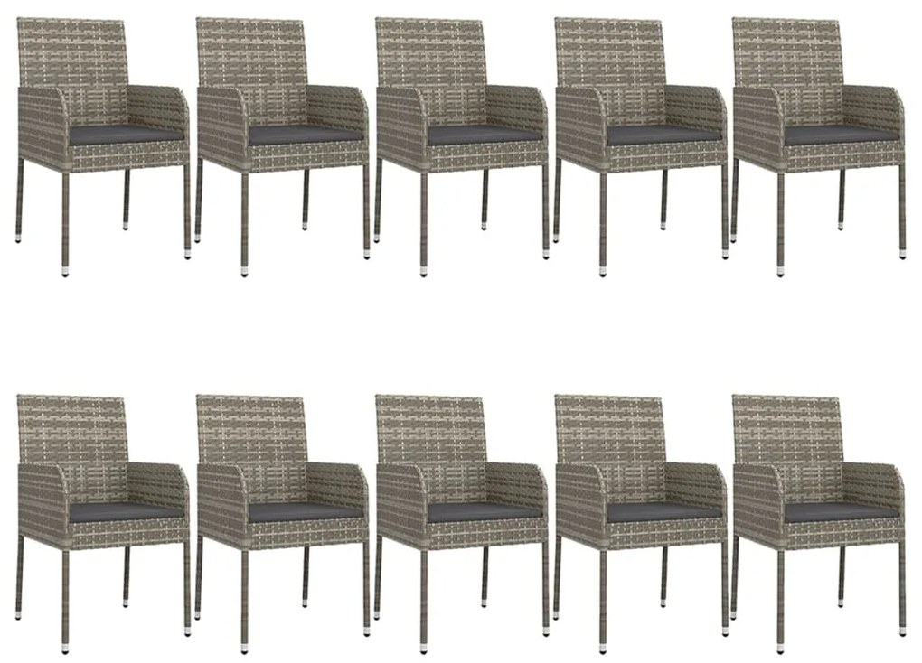 Set mobili giardino 11 pz con cuscini polyrattan nero e grigio