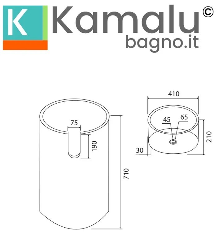 Kamalu - lavabo da terra in marmo colore nero-grigio bocciardato altezza 92cm litos-bn40