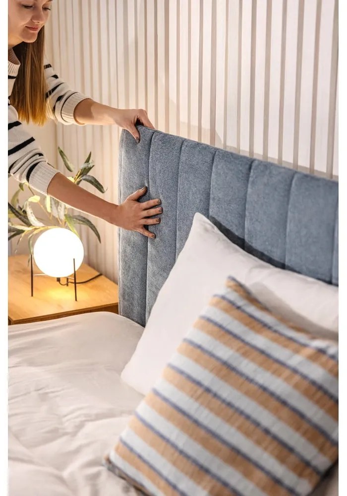 Letto matrimoniale imbottito blu con contenitore e rete inclusi 160x200 cm Myra Slim Line – Bonami Selection