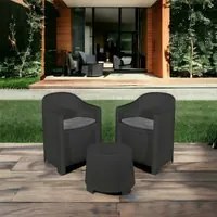 Set salotto da esterno Dandrean, Composizione da giardino con 2 poltrone e 1 tavolino, Salottino indoor e outdoor con cuscini, 100% Made in Italy, Antracite