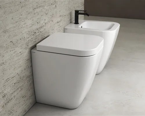 Globo Stone Wc filo muro a pavimento senza sedile in ceramica Bianco Lucido