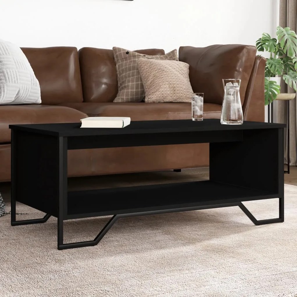 Tavolino Da Salotto Nero 100x51x40 Cm İn Legno Multistrato /
