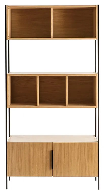 Libreria impiallacciatura rovere base metallo nero SILKA