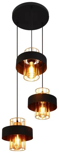 Lampadario a sospensione con filo VOLTA 3xE27/15W/230V nero/oro