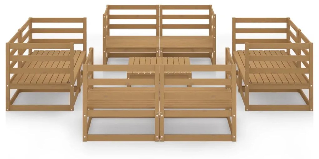 Set Divani da Giardino 9 pz Miele in Legno Massello di Pino