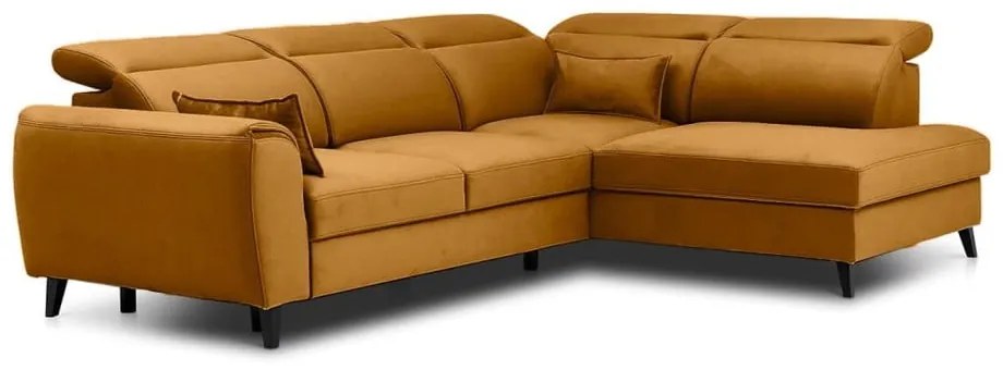 Divano angolare giallo allungabile/con contenitore (con penisola a destra/a L) e rivestimento in velluto Noble – ELTAP