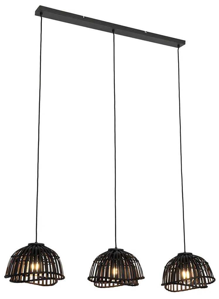 Lampada a sospensione orientale in bambù nero 3 luci - Pua