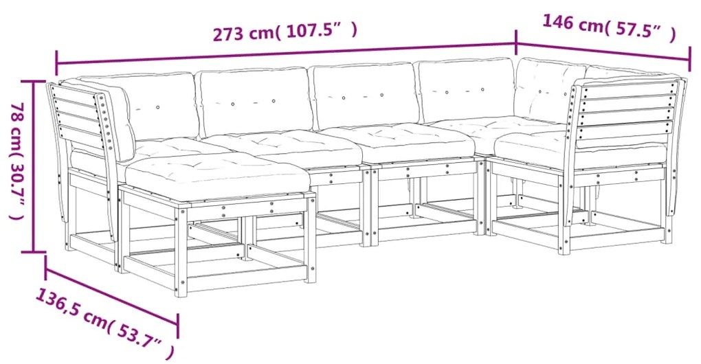 Set Divani Giardino 6 pz con Cuscini Legno Massello di Douglas