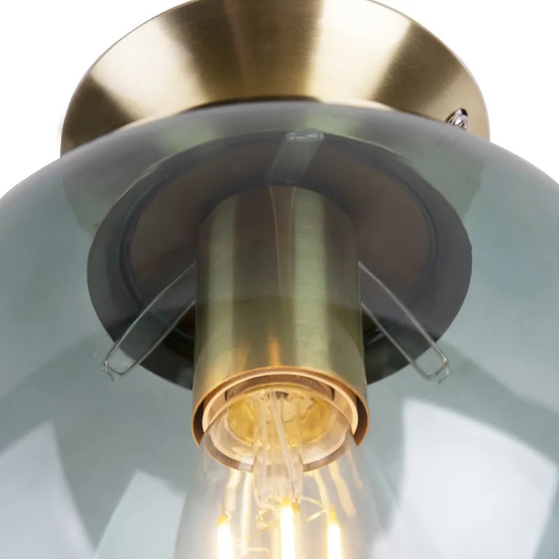 Plafoniera Art Déco in ottone con vetro verde - Pallon