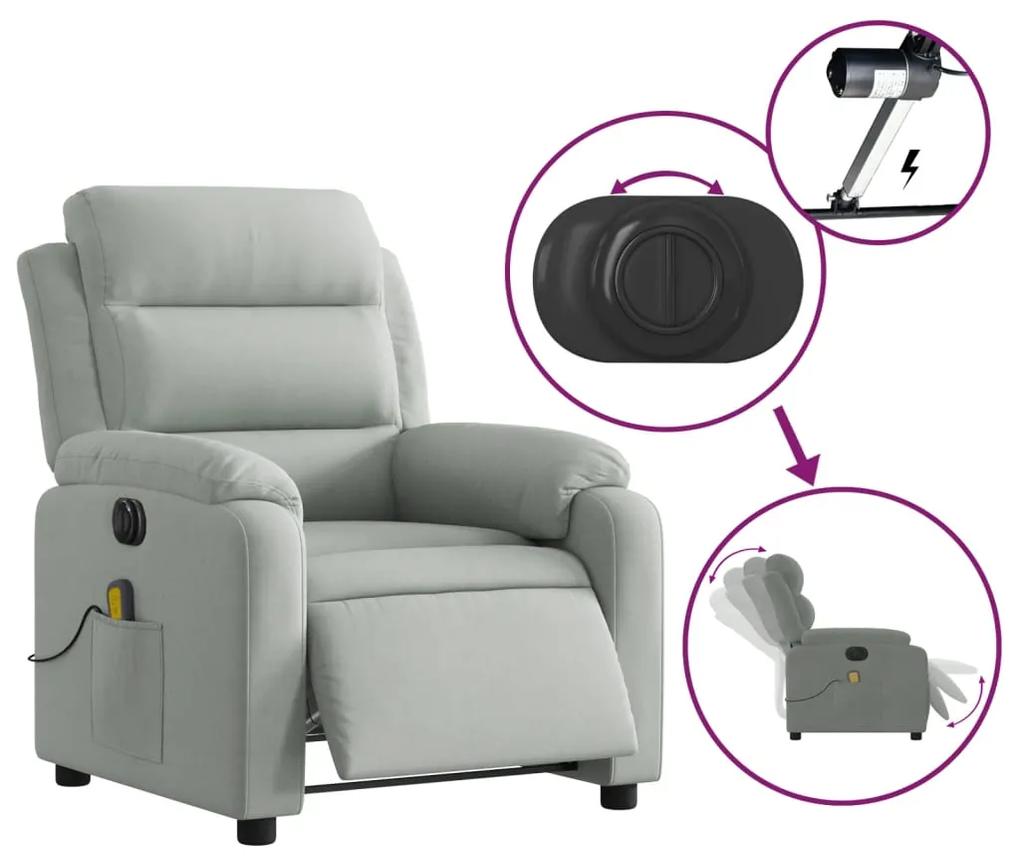 Poltrona elettrica massaggi reclinabile grigio chiaro velluto