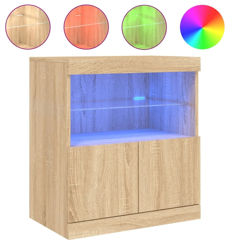 Credenza con luci led rovere sonoma 60x37x67 cm