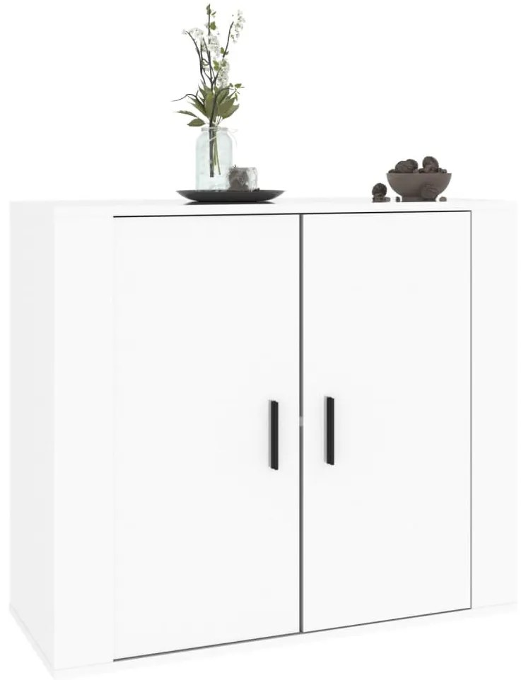 Credenza Bianco Lucido 80x33x70 cm in Legno Multistrato