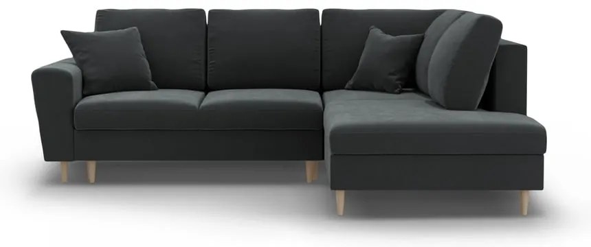 Divano angolare grigio scuro allungabile e con contenitore (con penisola a destra/a L) con rivestimento in velluto Kyoto – Cosmopolitan Design