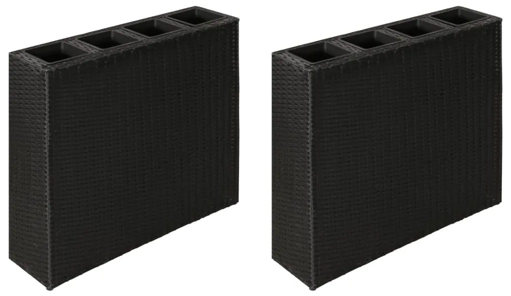 Letti Rialzati Da Giardino Con 4 Vasi 2 Pz İn Polyrattan Nero /
