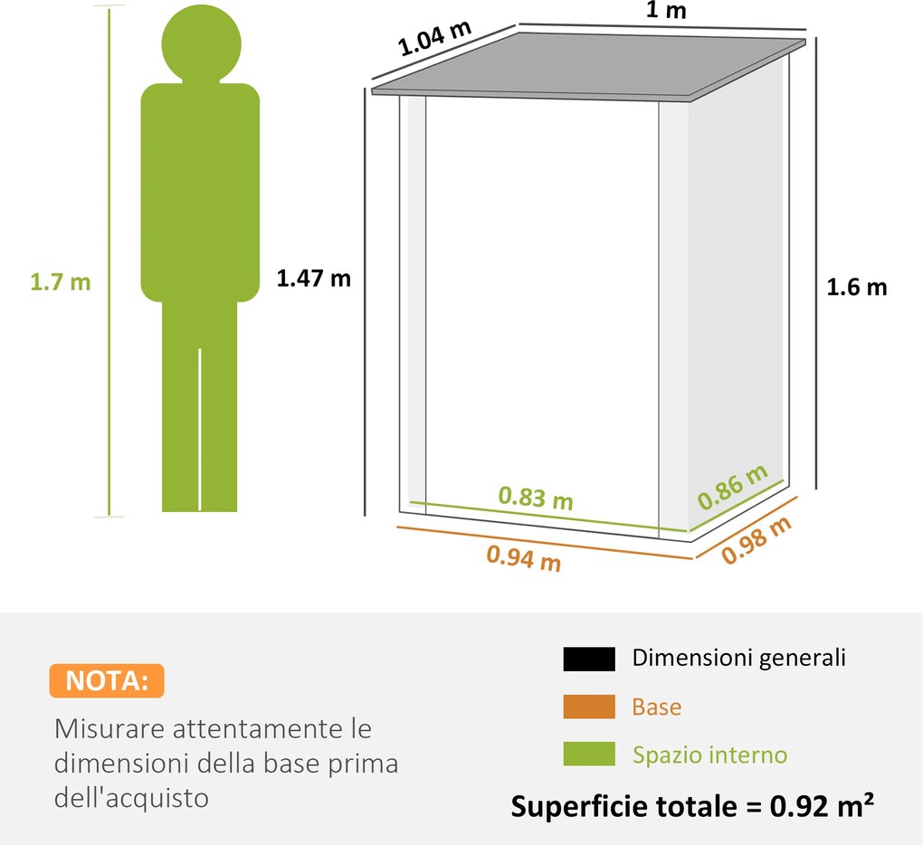 Casetta da Giardino Porta Attrezzi 100x104x160 cm con Porta in Acciaio Galvanizzato Verde Chiaro...