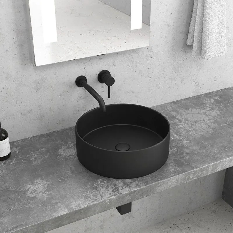 Kamalu - lavabo da appoggio rotondo in ceramica nero opaco 35cm | litos-0006b