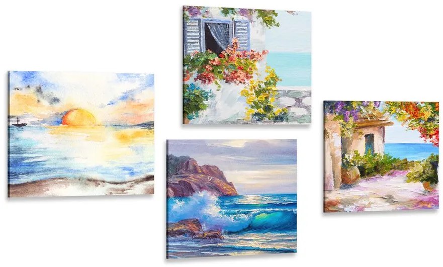 Set di quadri – Tocco di mare in imitazione di pittura a olio