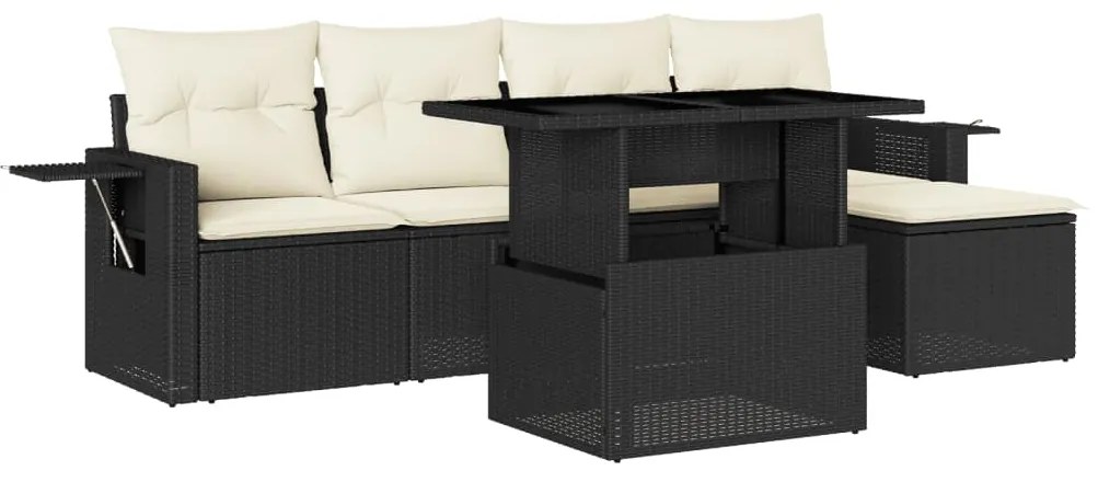 Set divano da giardino 6 pz con cuscini nero in polyrattan