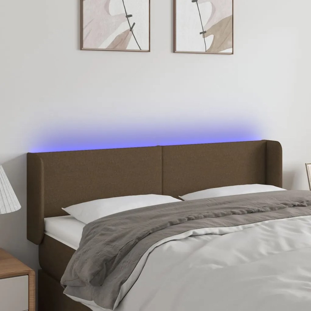 Testiera A Led Marrone Scuro 147x16x78/88 Cm İn Tessuto /